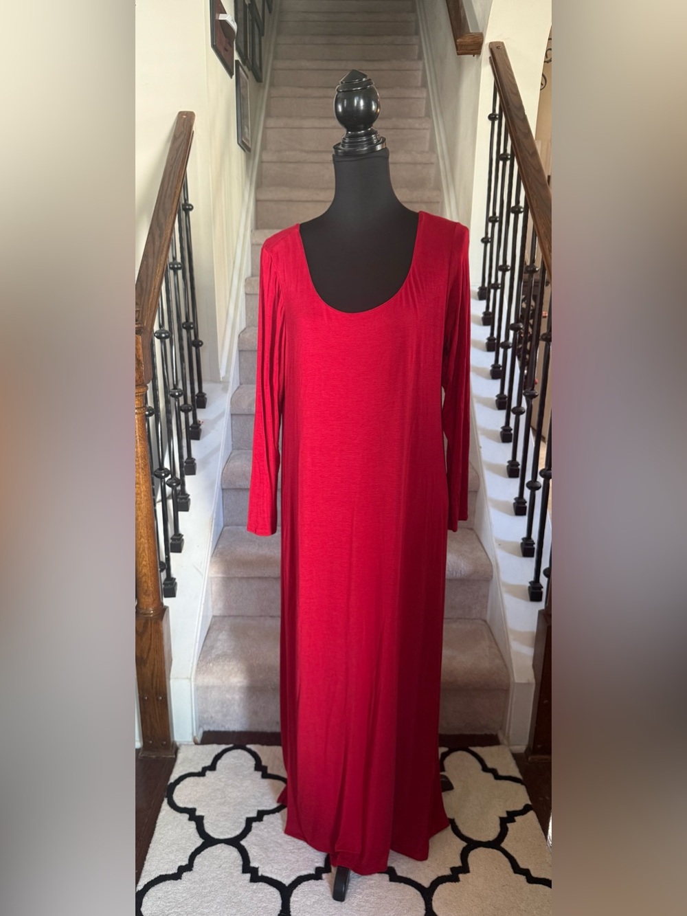 BONGO Red Double-layered Long Sleeve MIDI/Maxi Scoop Neck Dress - Picture 2 of 6